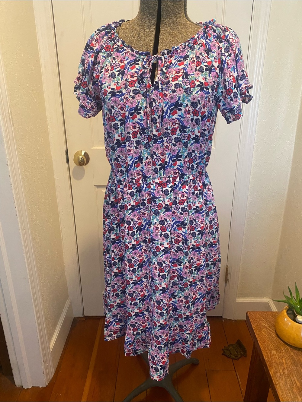 NWT Talbots garden Floral Puff-Sleeve Midi Dress feminine romantic cottage sz 8P